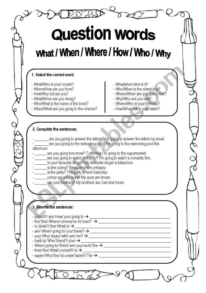 What/Where/When/Why/Who/how worksheet