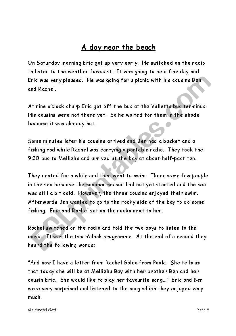 A Day near the Beach worksheet