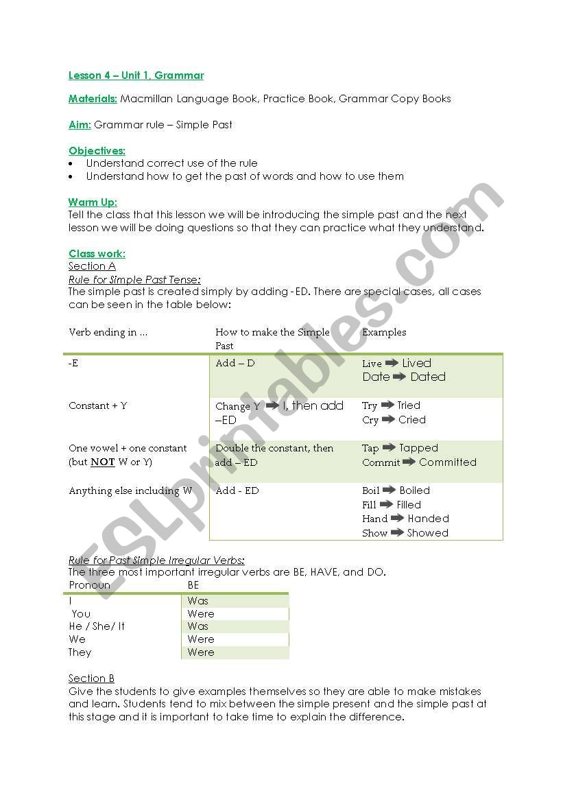 Simple Past Tense worksheet