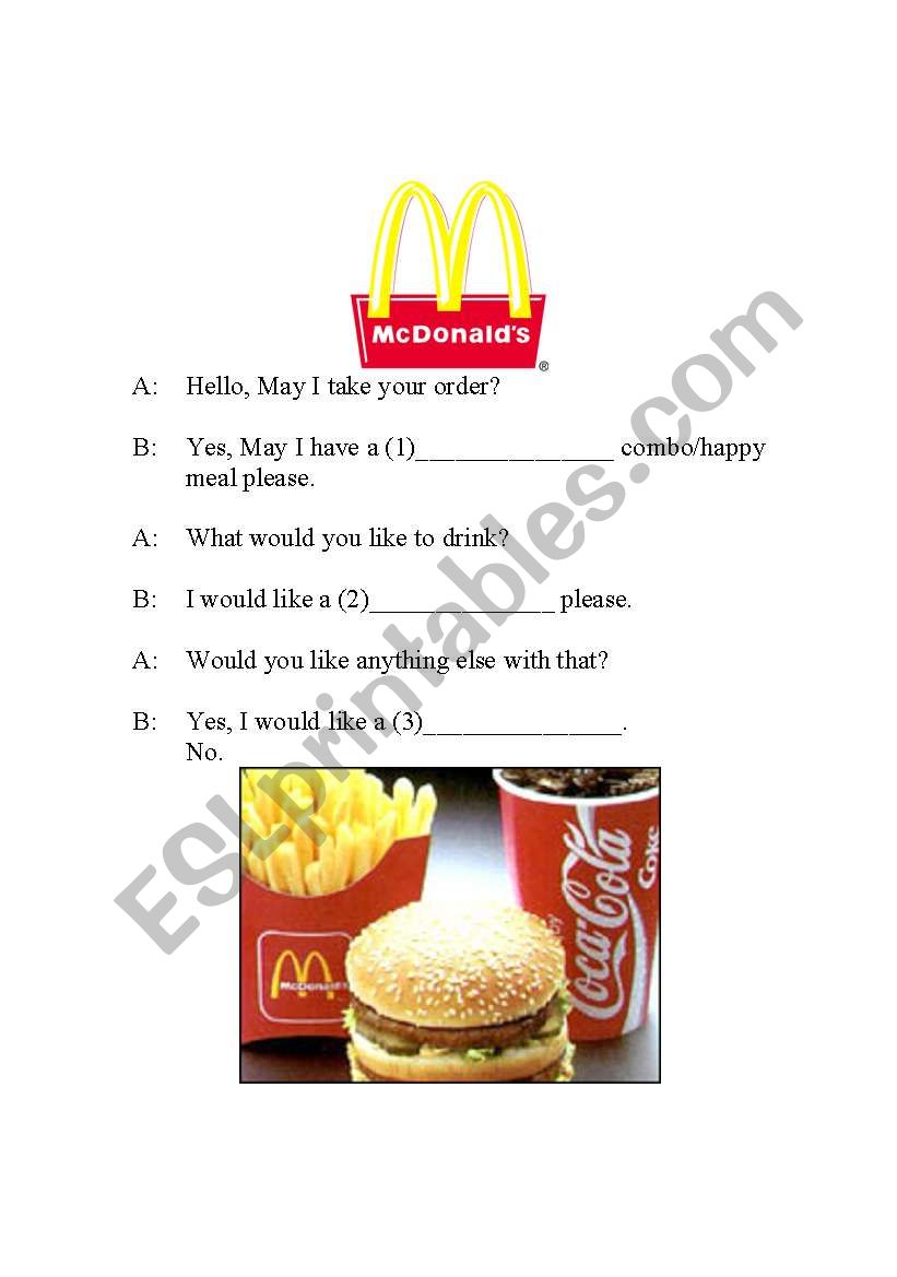 Going to McDonalds worksheet