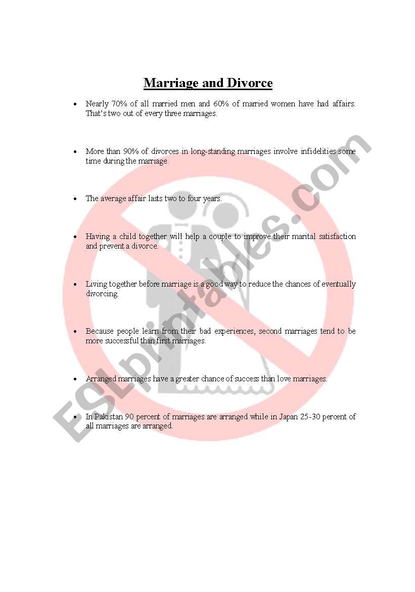 Marriage and Divorce worksheet