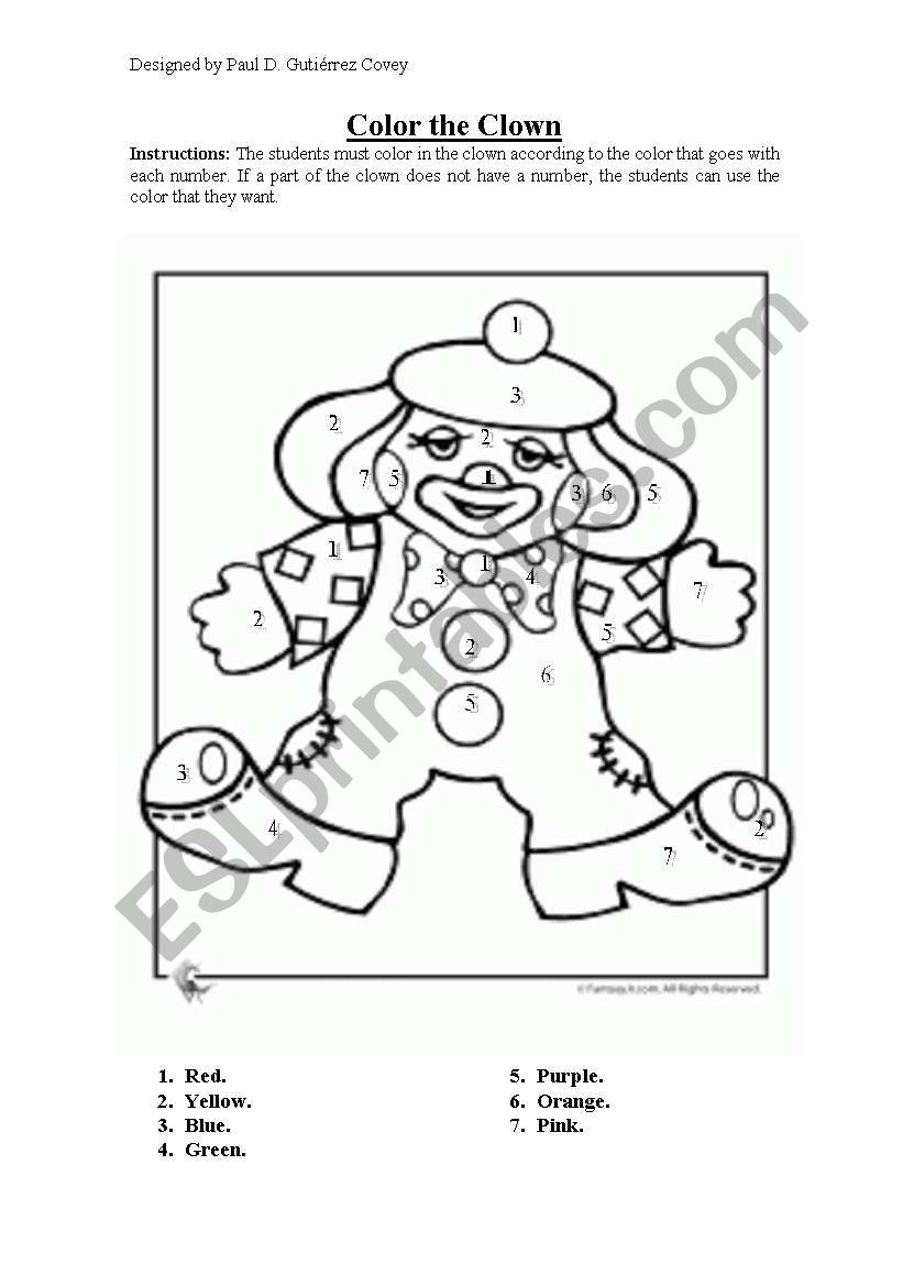 Clown Color-in worksheet