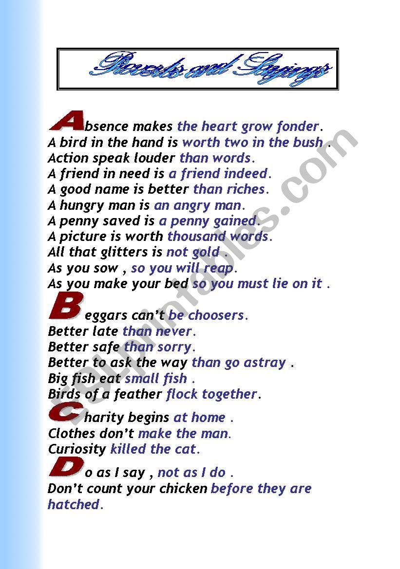 Proverbs and Sayings worksheet