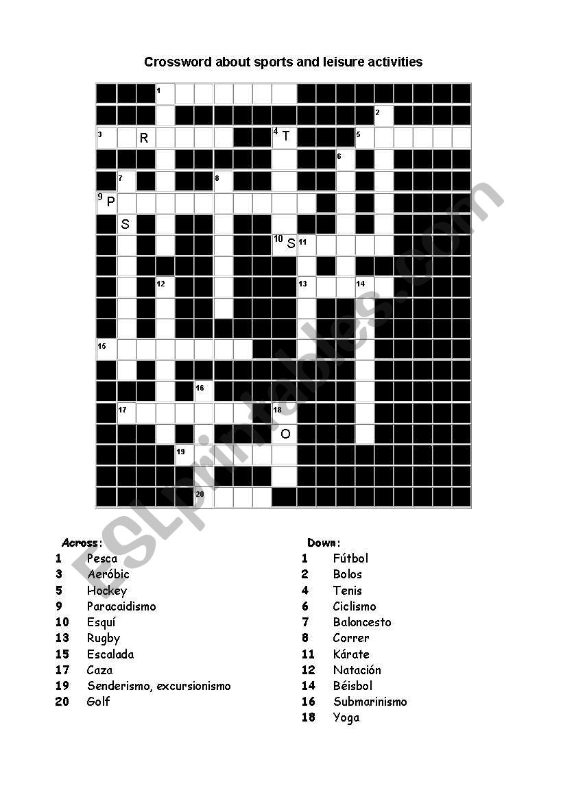 Crossword about sports worksheet