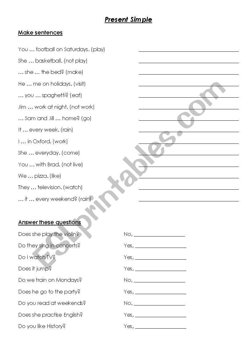 present simple - practise worksheet