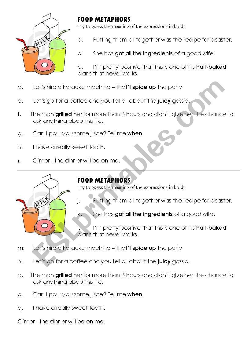Food Metaphors worksheet