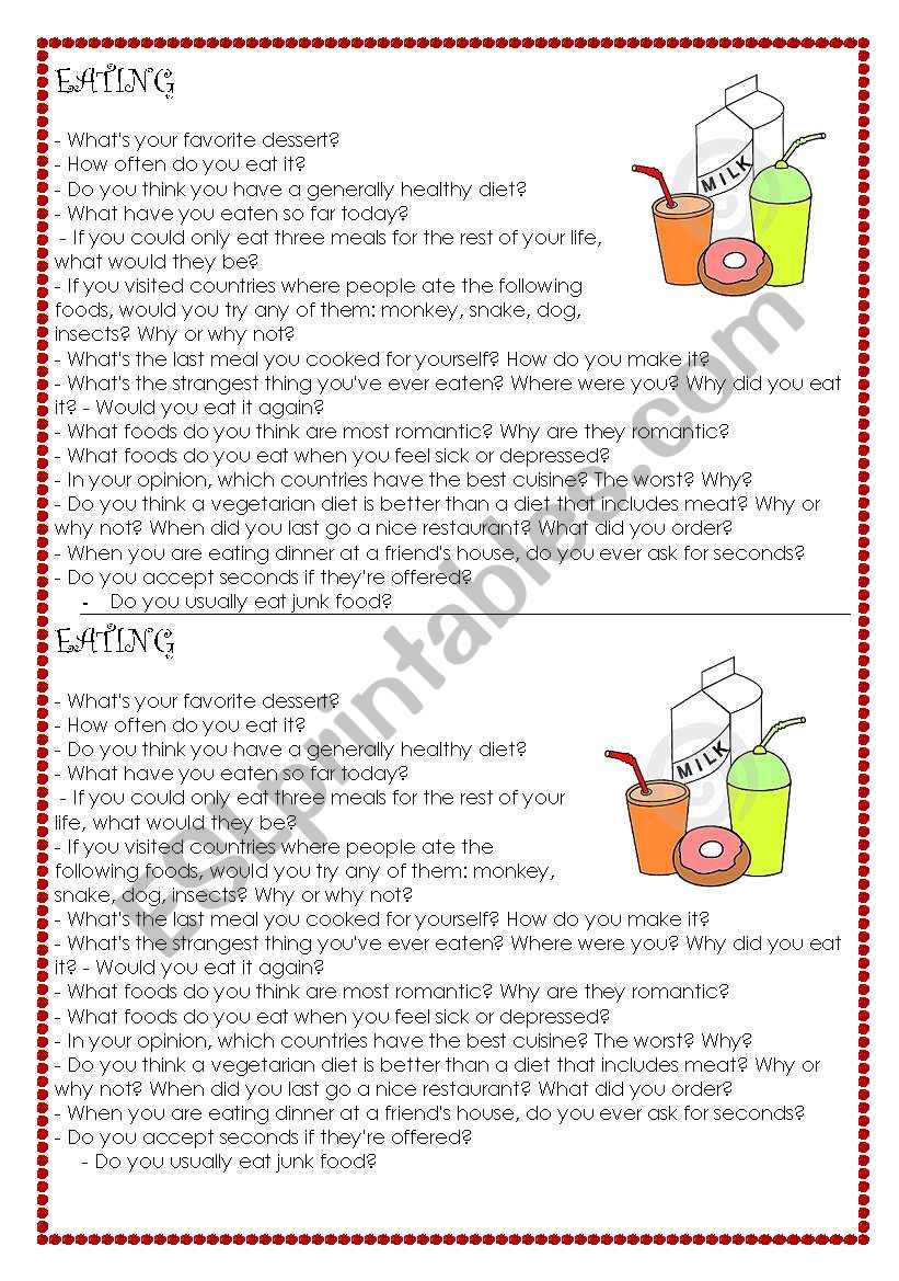 Eating Discussion worksheet