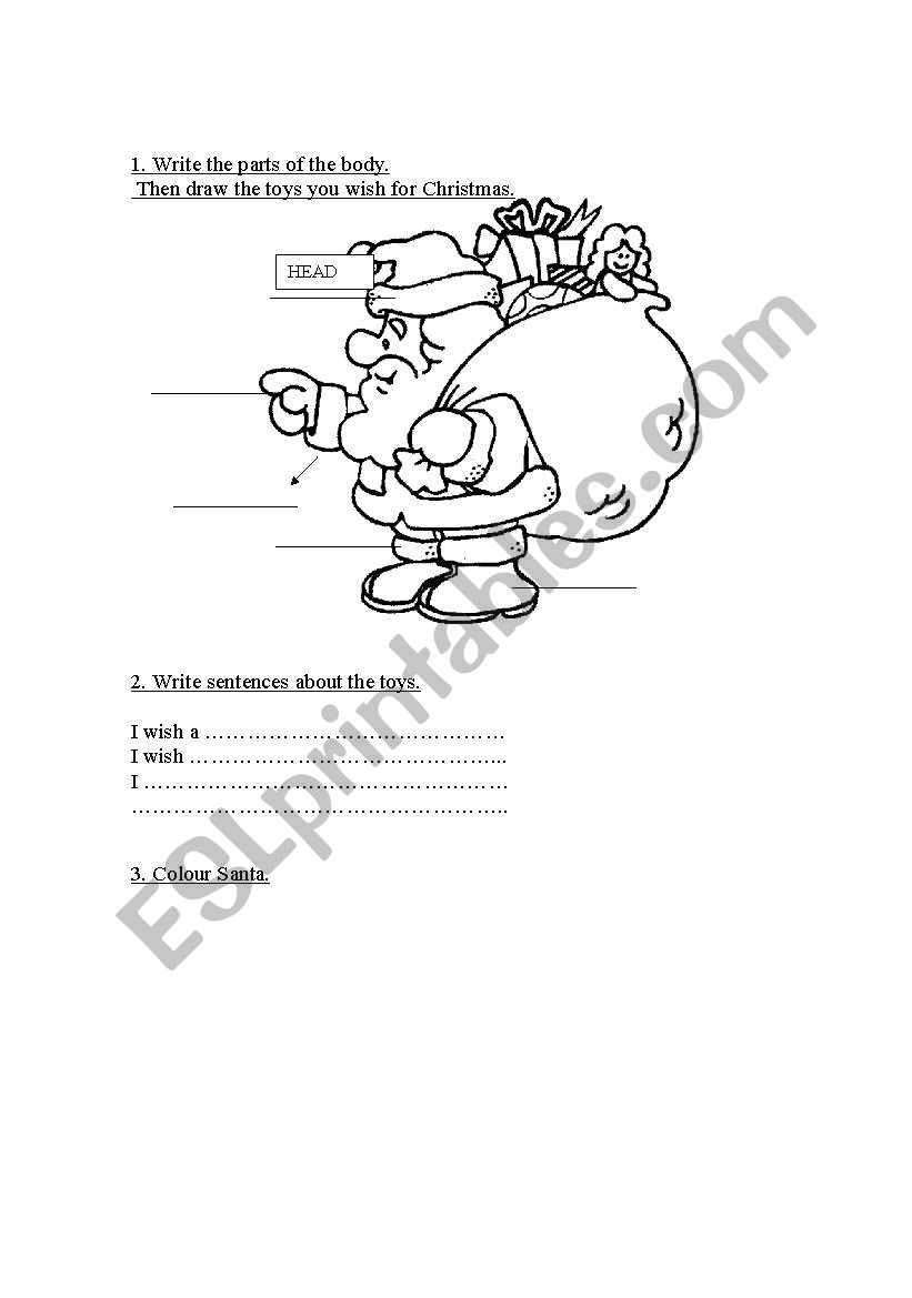 Santas body and toys worksheet