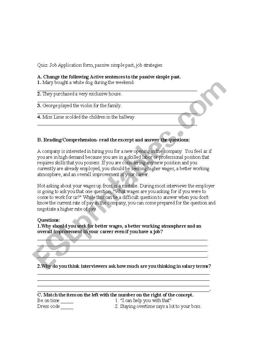 Job Aplications worksheet