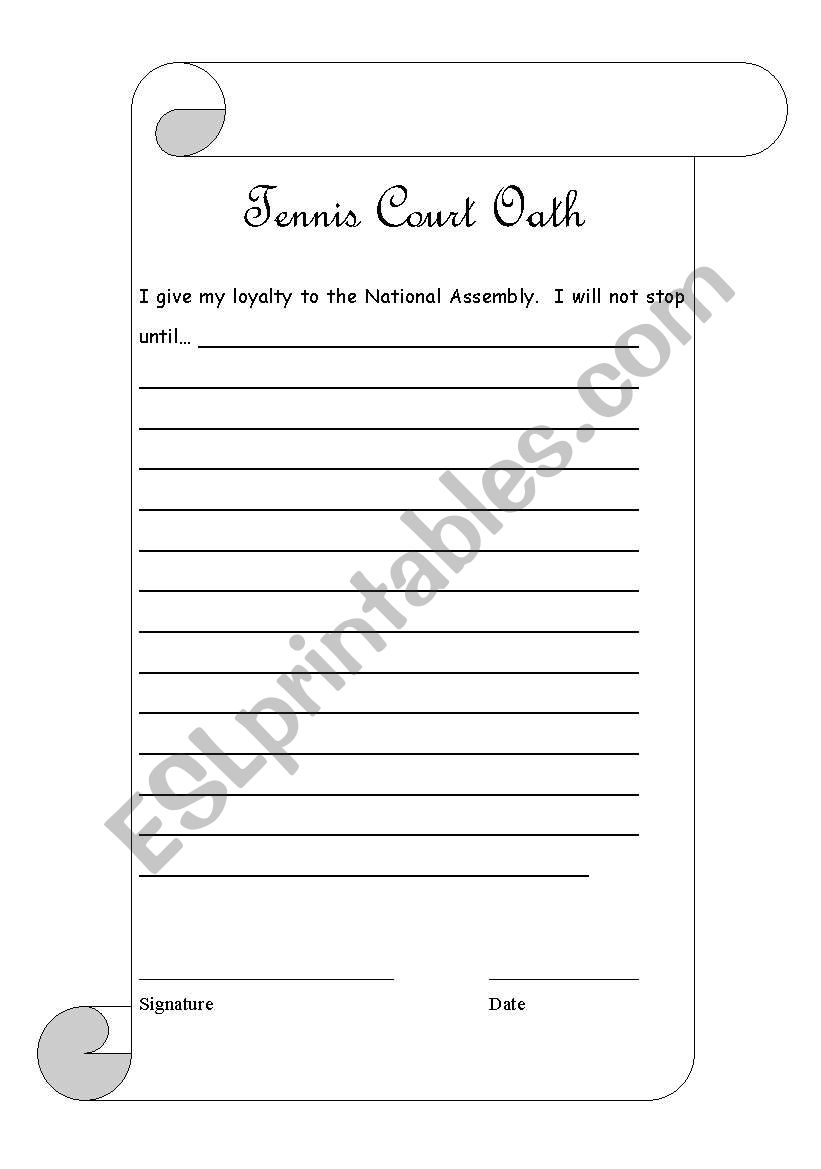 Tennis Court Oath Template worksheet