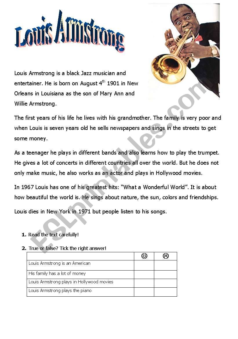 Louis Armstrong worksheet