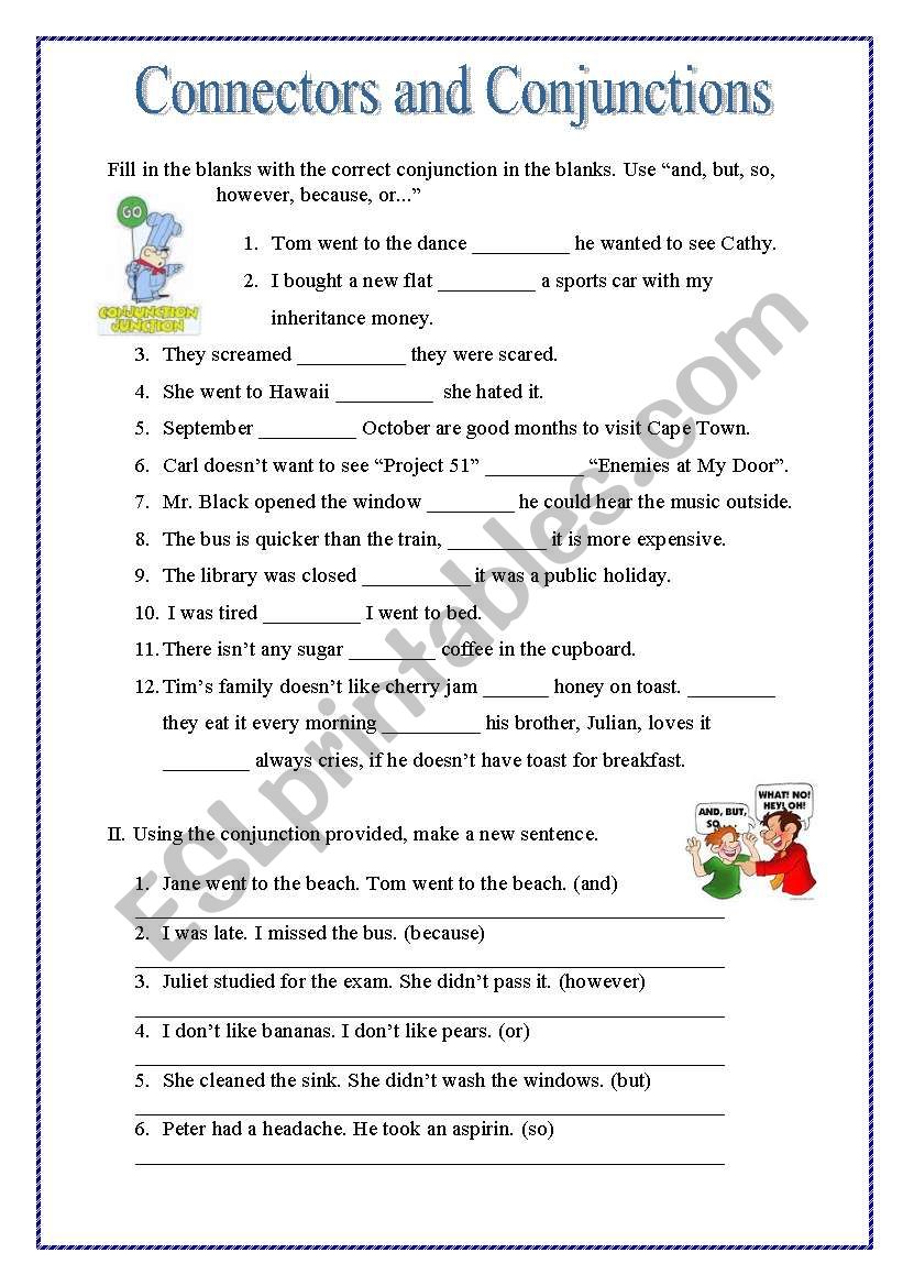 Connectors and Conjunctions worksheet