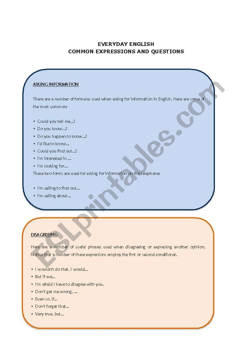 Common Expressions worksheet