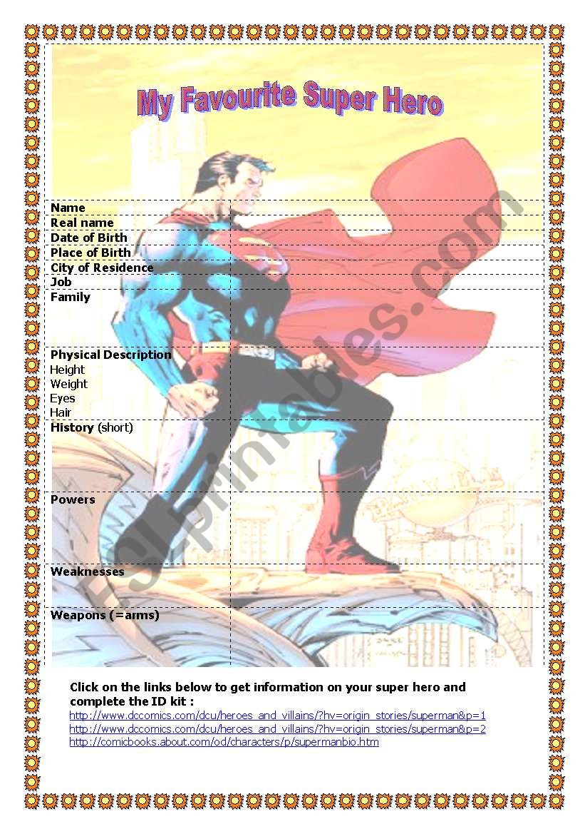 My Favourite Super Hero worksheet