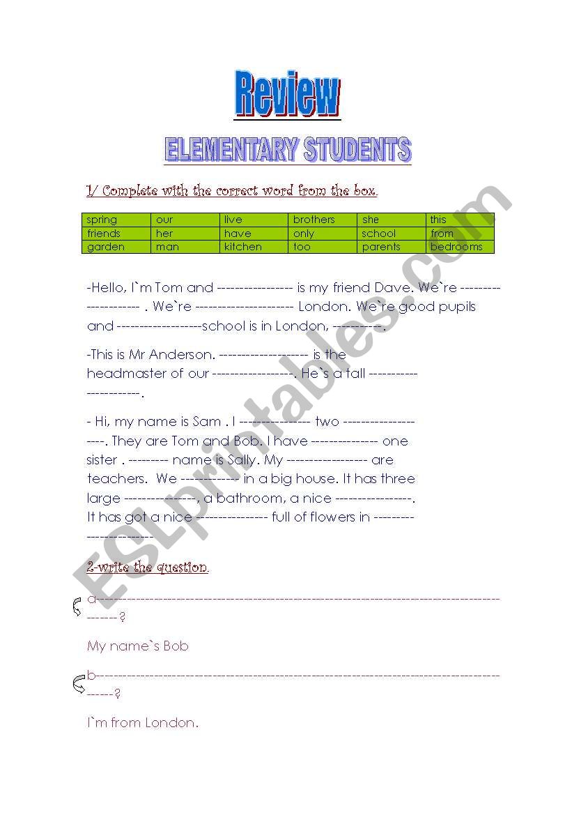 english review worksheet