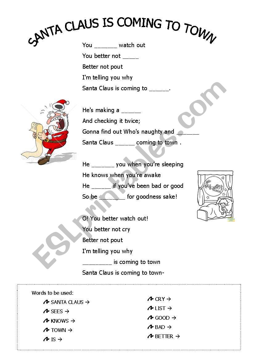 Santa Claus is coming to town worksheet