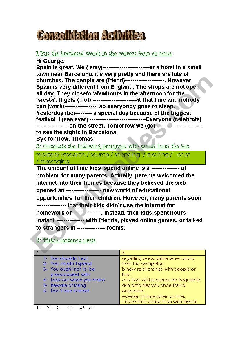 language consolidation worksheet