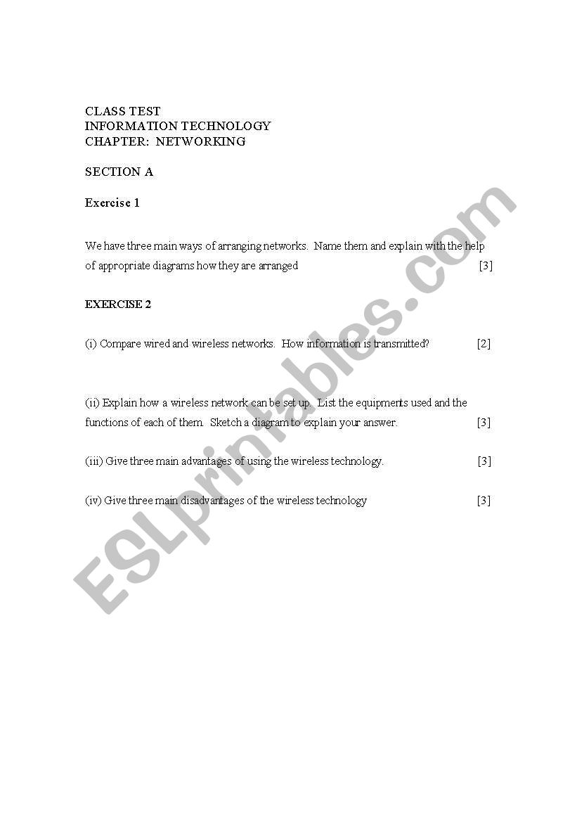 Networks worksheet