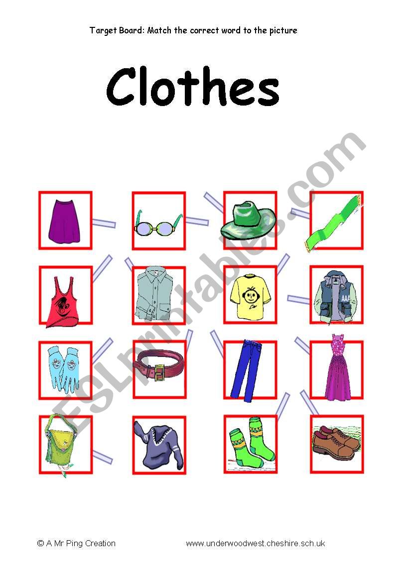 Clothes Target Board worksheet