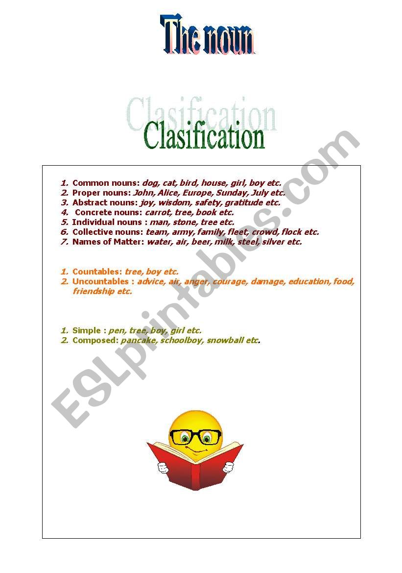 The noun worksheet