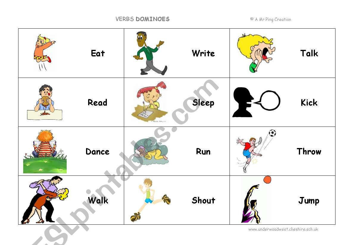 Verbs Dominoes Game worksheet