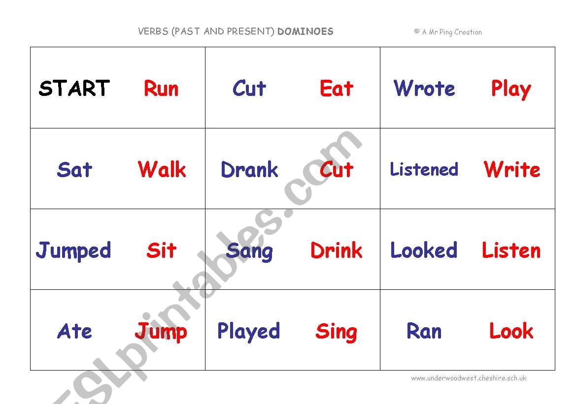 Past  Tense + Present Tense Verbs Dominoes