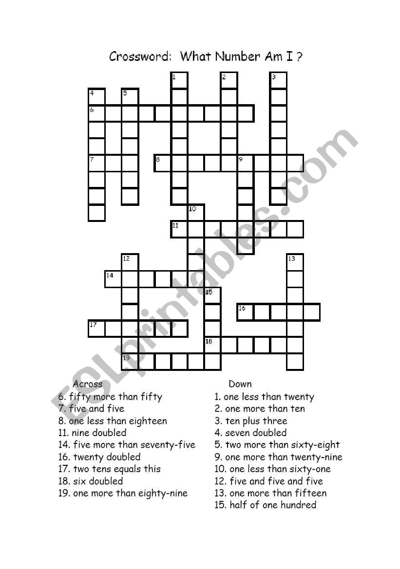 numbers crosswords worksheet