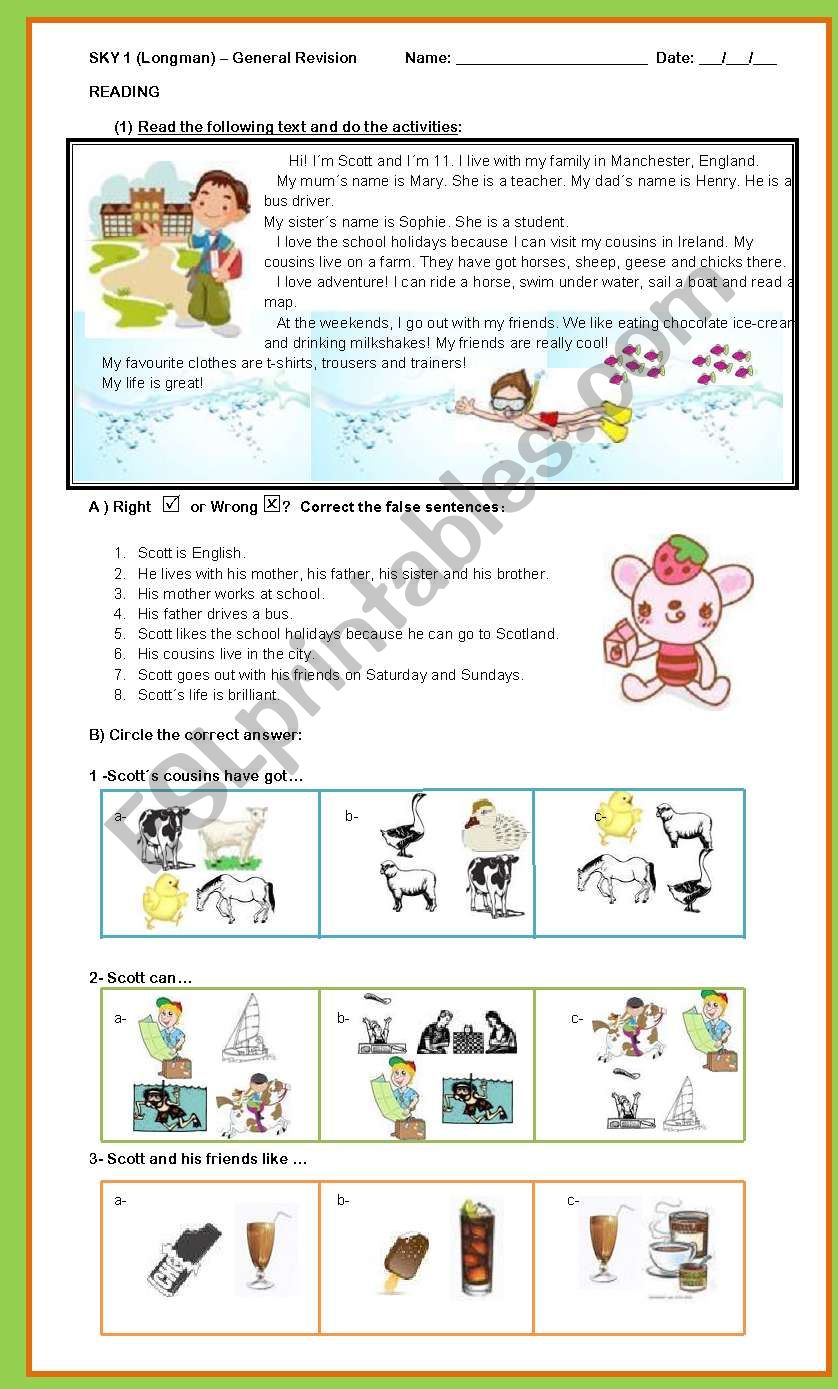 SKY 1 (Longman) - Revision  (3 pages)