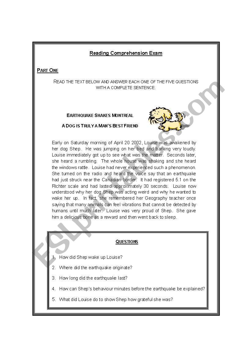 Reading Comprehension Exam on Animals (7 different activities)