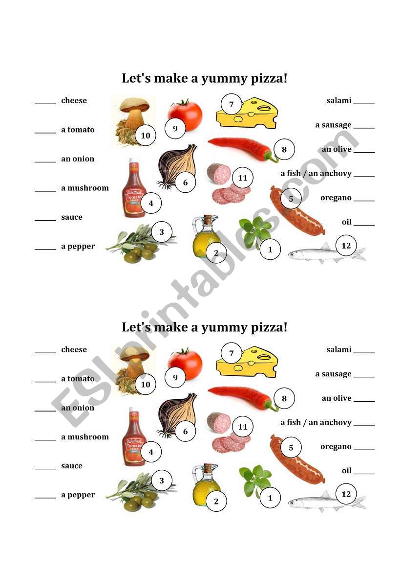 Making a yummy pizza worksheet