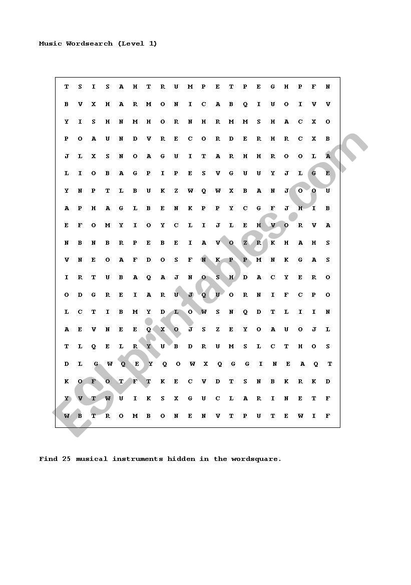   MUSIC WORD SEARCH worksheet