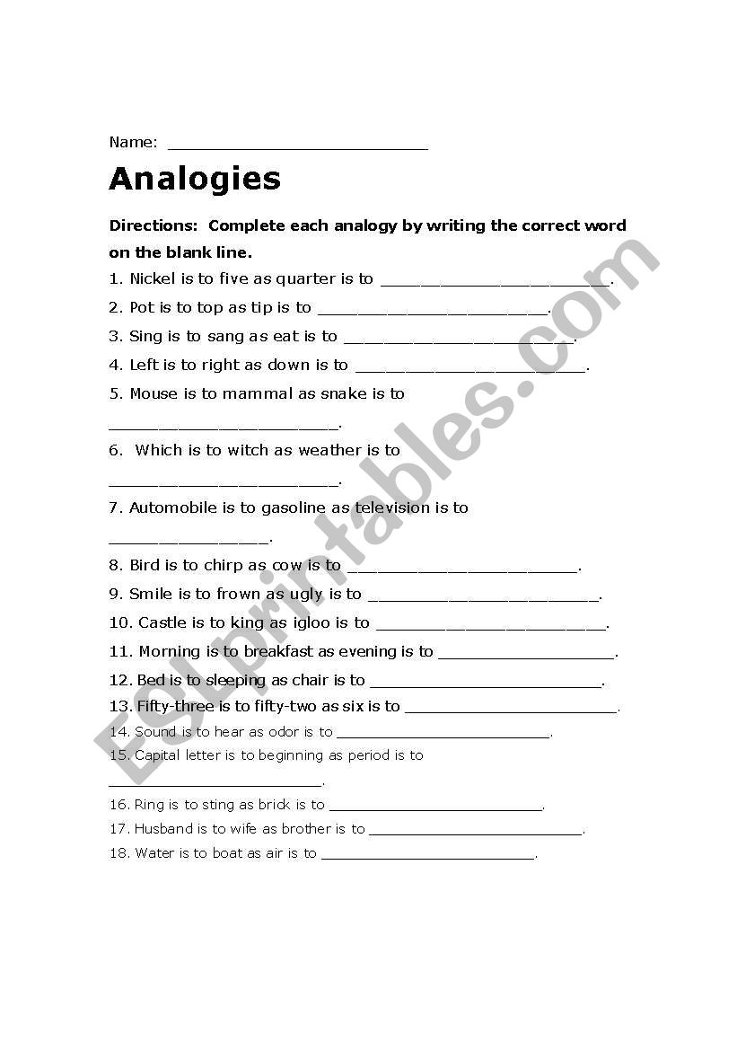 analogies worksheet 1 worksheet