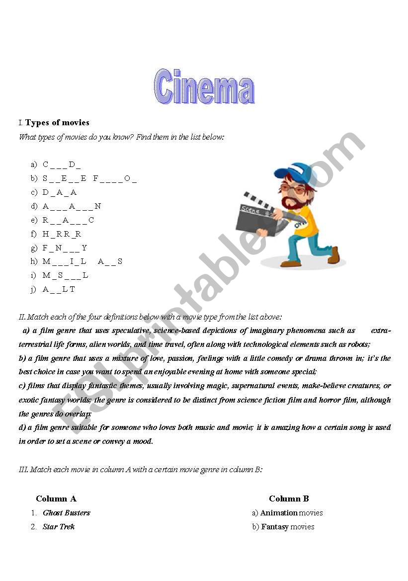 Cinema worksheet