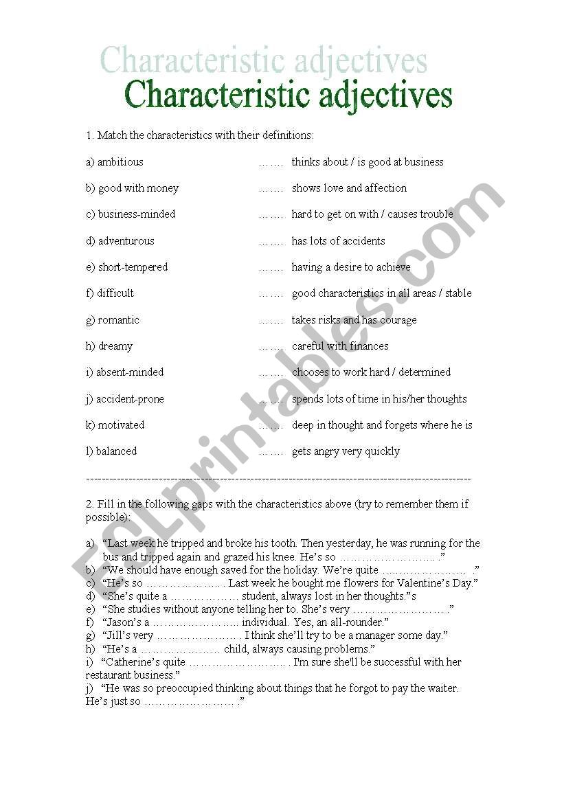 Characteristic Adjectives (Personality)