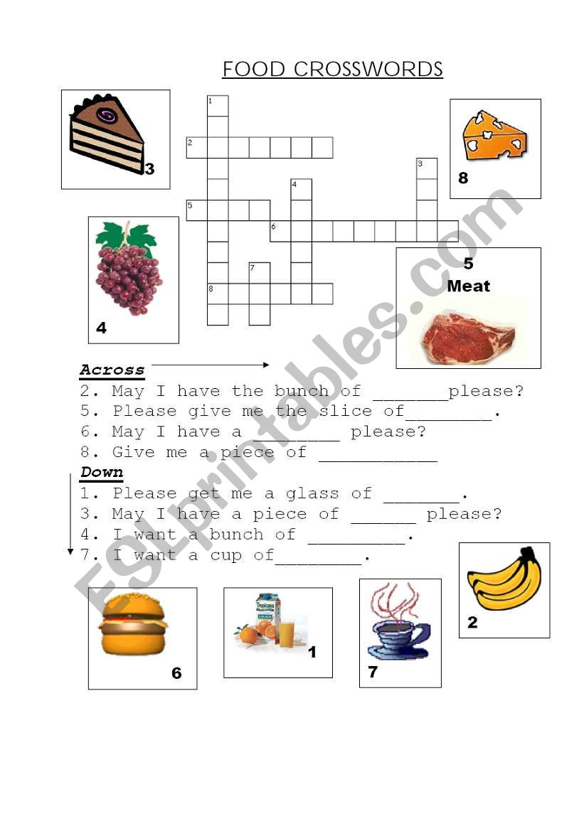 Food crosswords worksheet