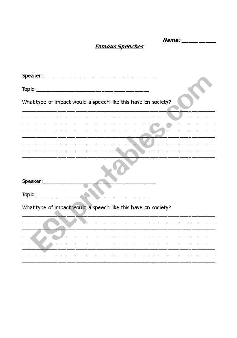 Speeches graphic organizer worksheet