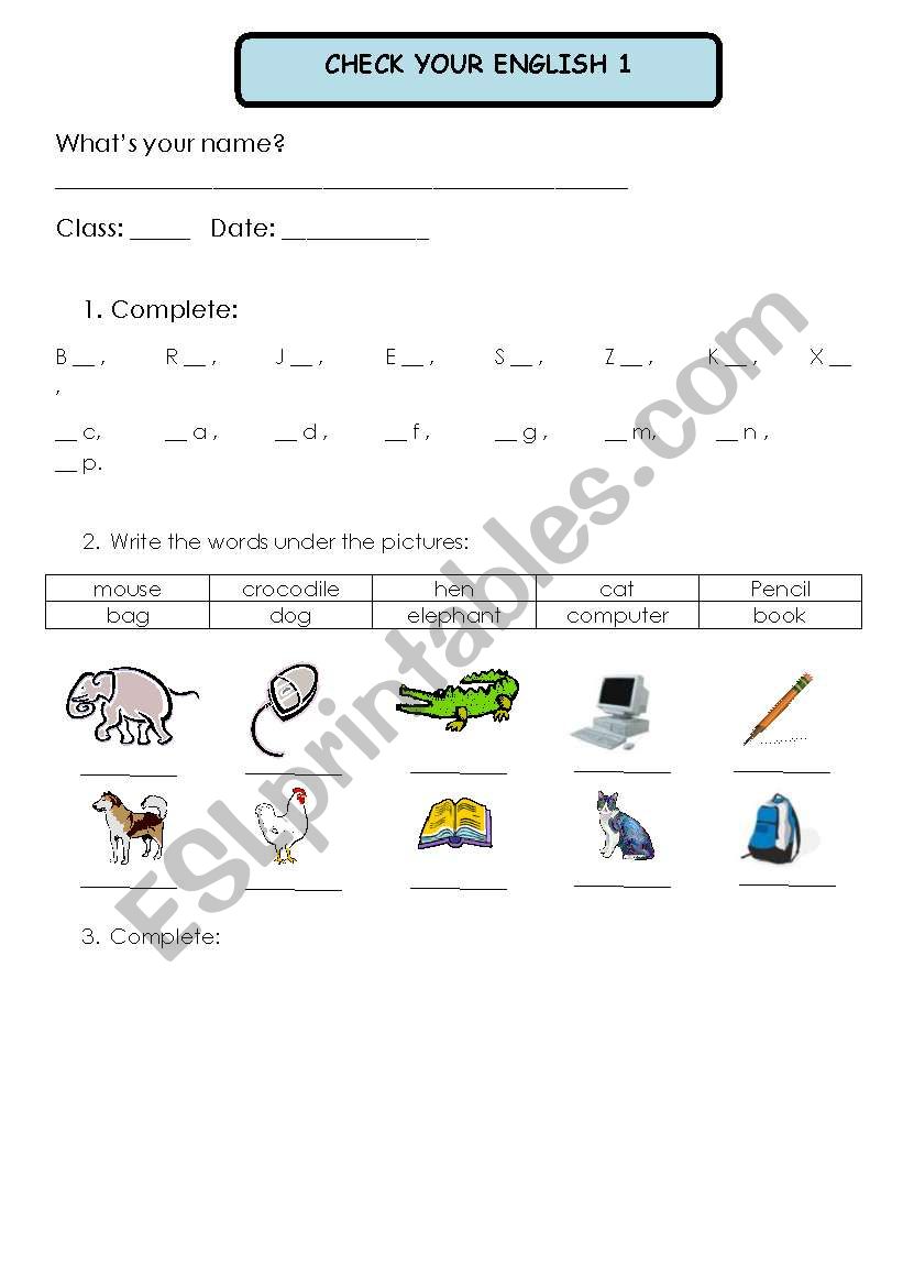 Test 1 worksheet