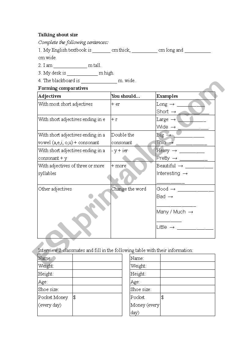 Comparitives worksheet