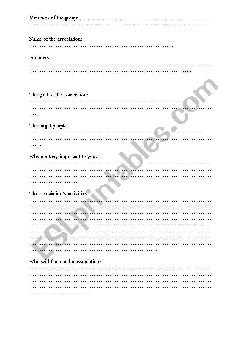 voluntary work /group work worksheet