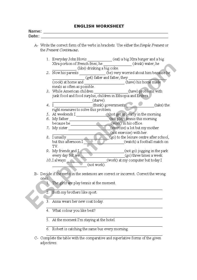 Revison exercises worksheet