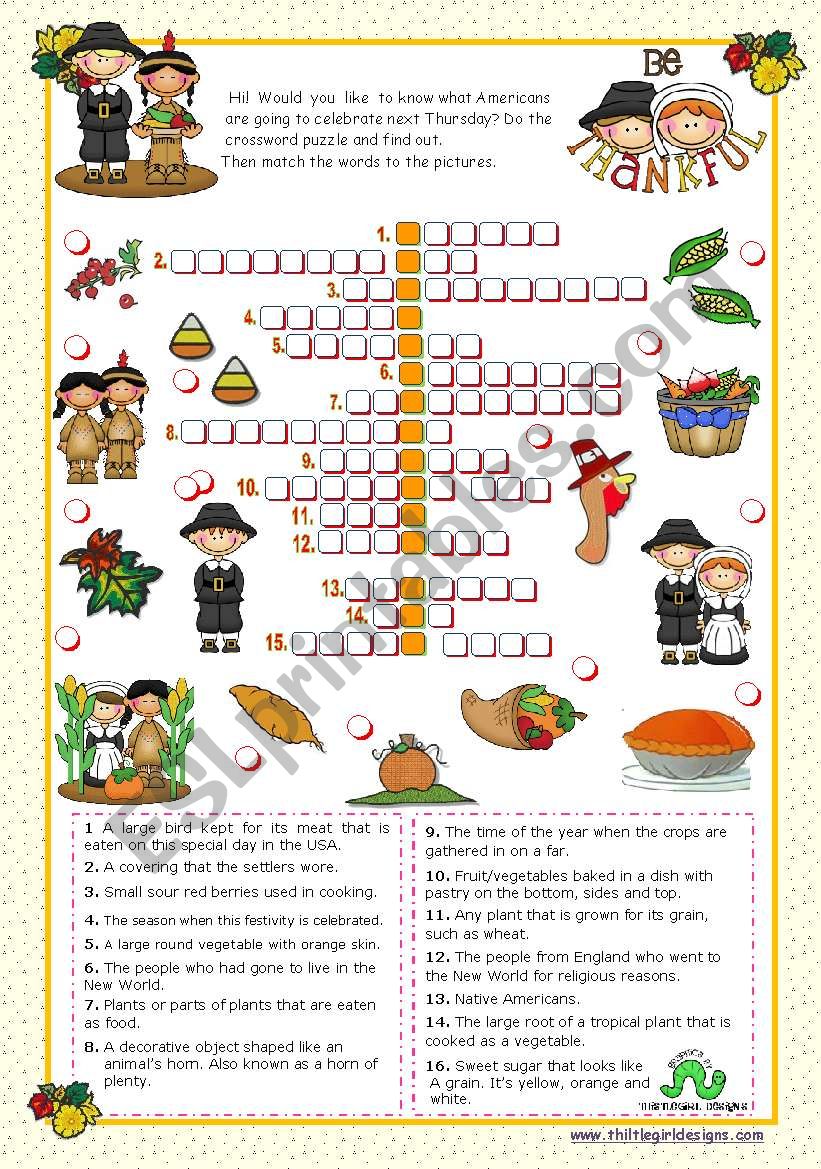 Thanksgiving Crossword Puzzle worksheet