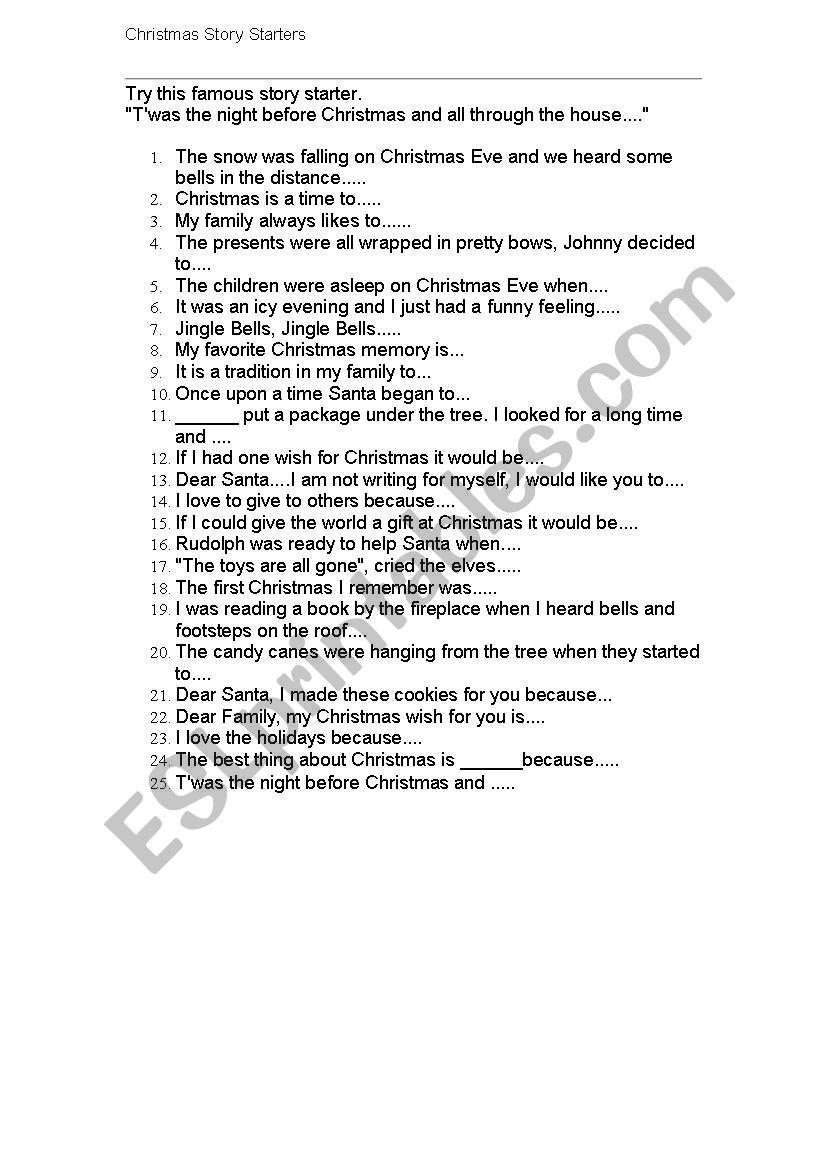 Christmas story starters worksheet