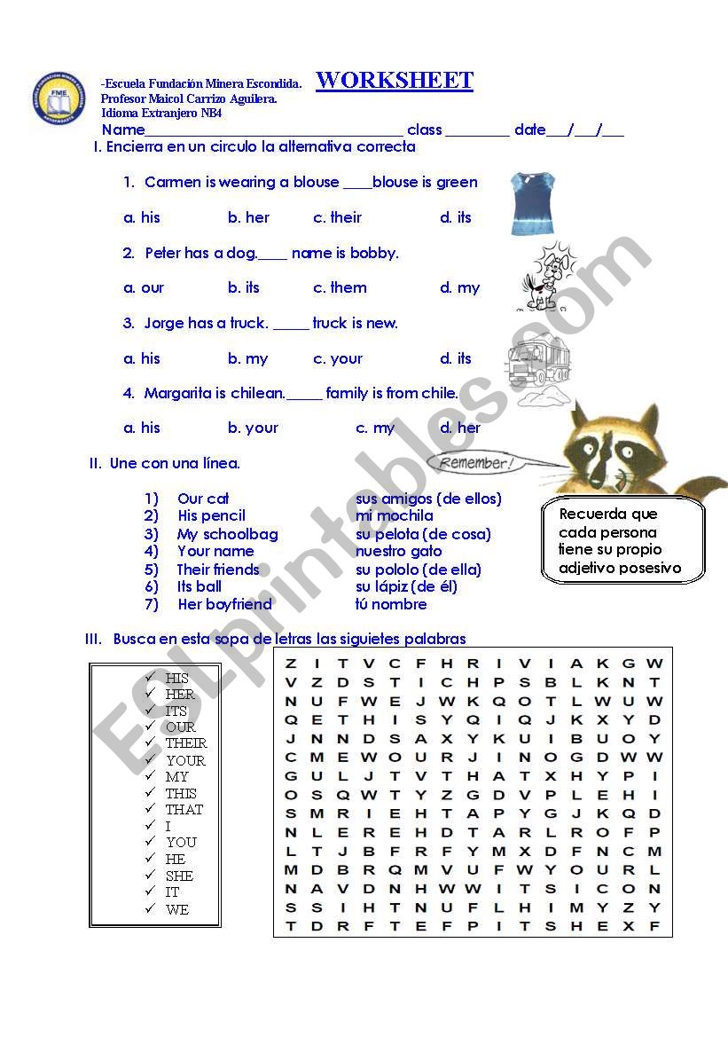 possessive adjectives worksheet