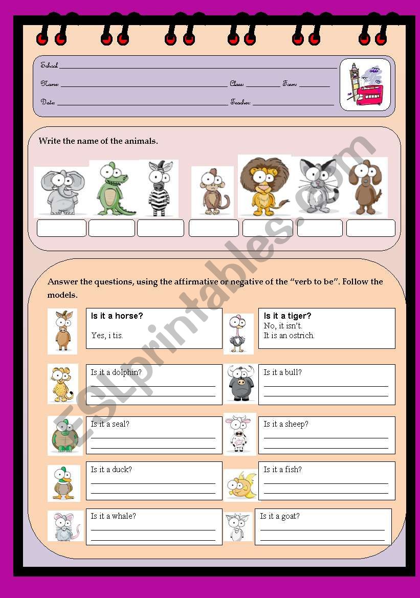 Animals worksheet