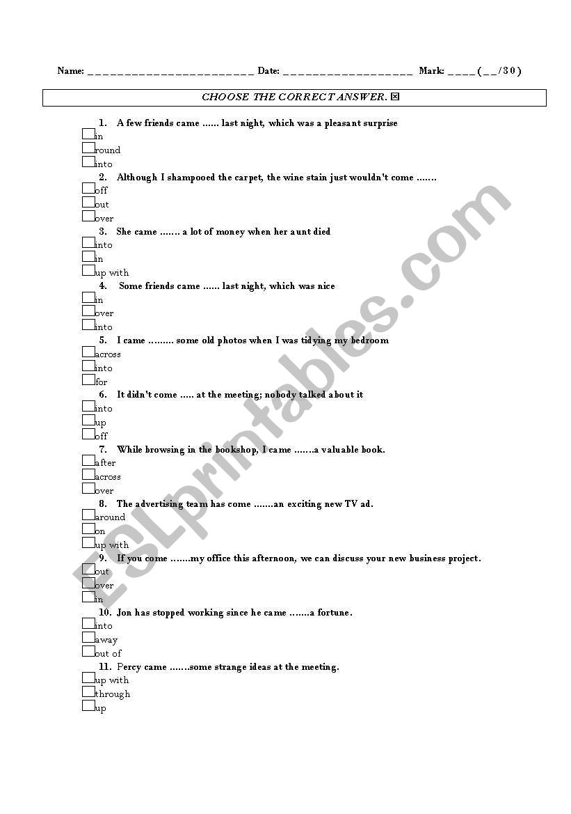 Phrasal verbs worksheet