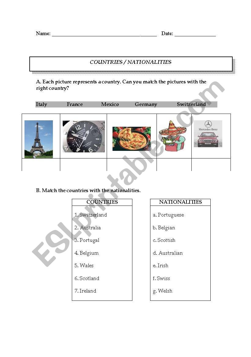 Countries and Nationalities worksheet