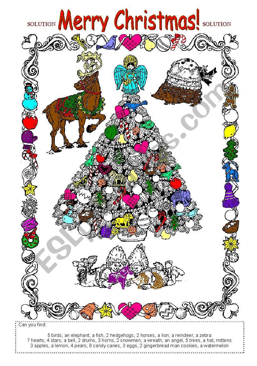 Christmas Find and Color worksheet