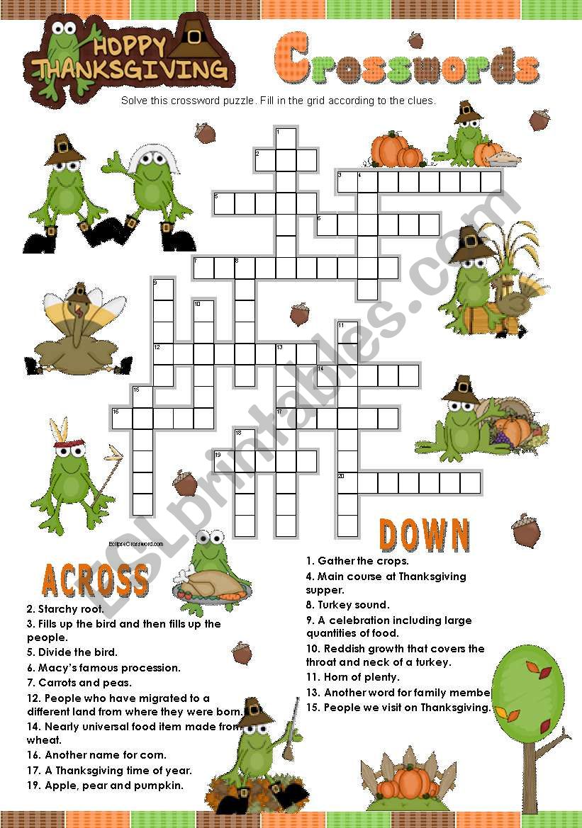 HAPPY THANKSGIVING crosswords worksheet