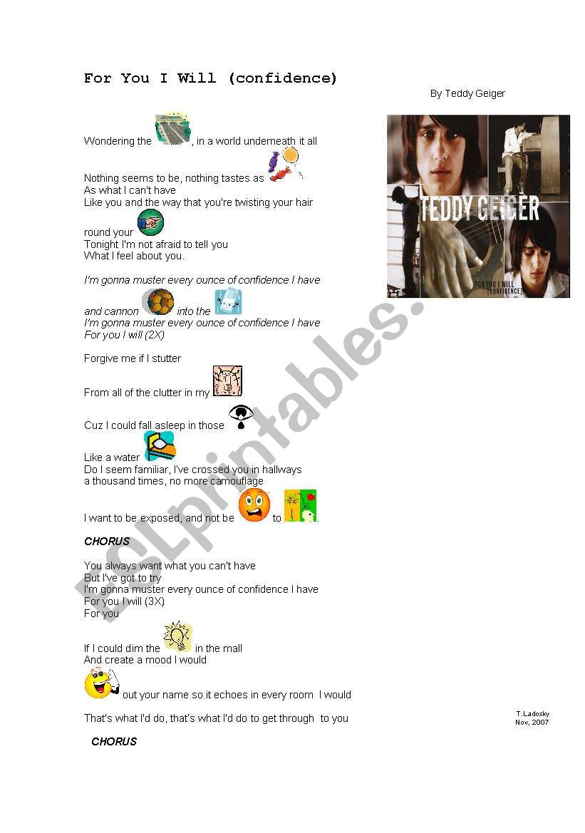 For You I Will - Teddy Geiger worksheet