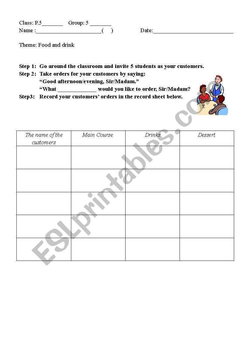 food and drink worksheet